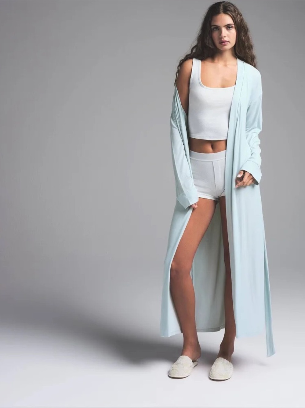 Skims soft lounge long robe - Frost light blue - women